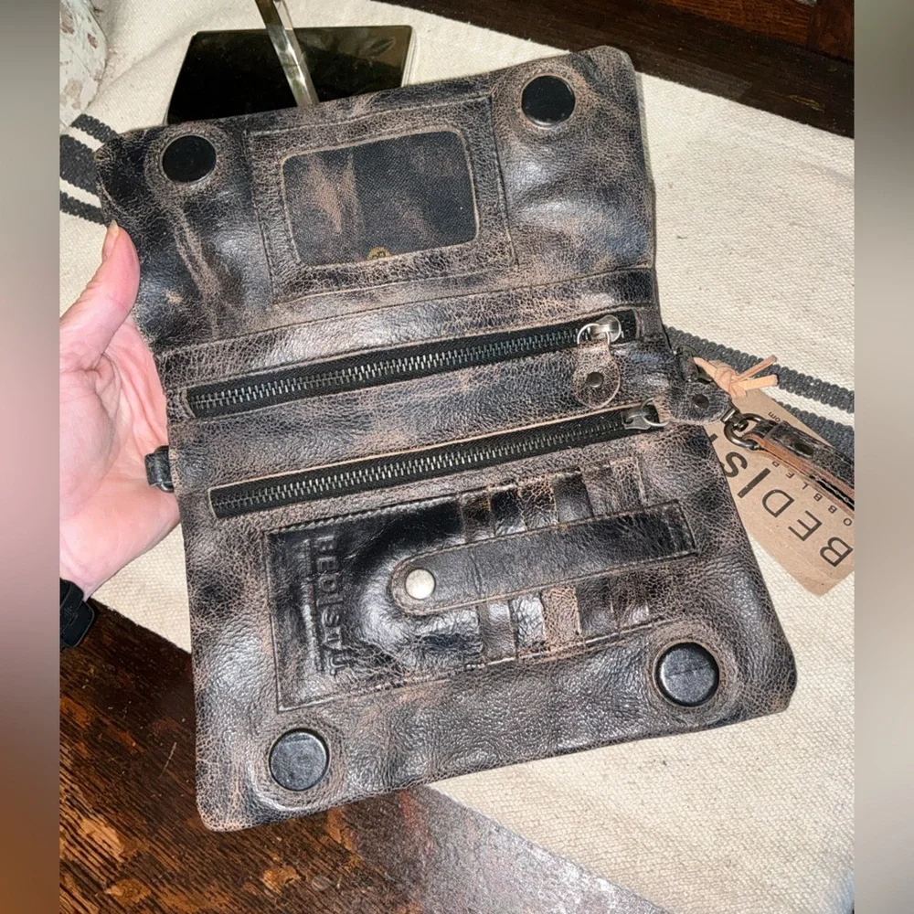 NWT Bed Stu Leather Cadence Wallet Wristlet Crossbody Bag Black Lux MSRP 175 - Picture 11 of 15